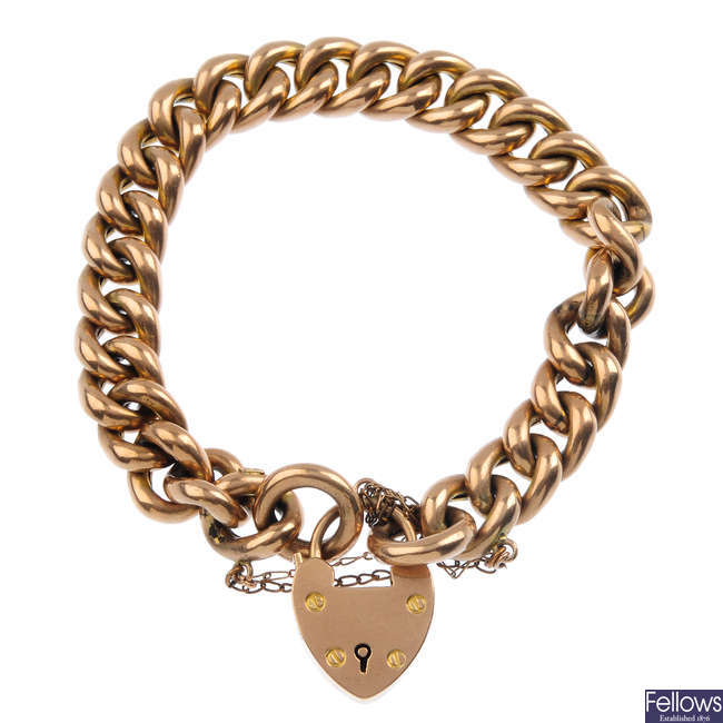A late Victorian 9ct gold bracelet, with padlock clasp.