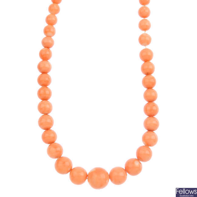 A coral necklace. 
