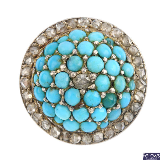 An early 20th century turquoise and diamond dress ring.