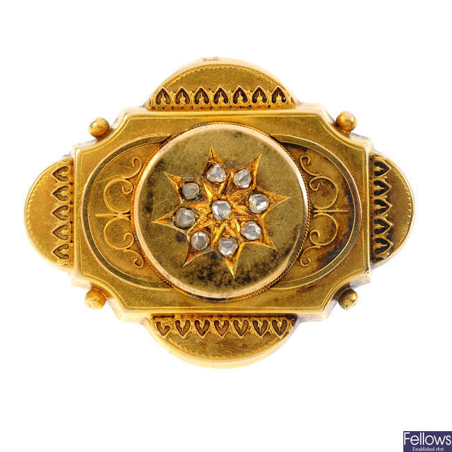 A late Victorian gold diamond memorial brooch.