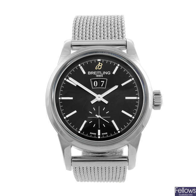 BREITLING - a mid-size stainless steel Transocean 38 bracelet watch.