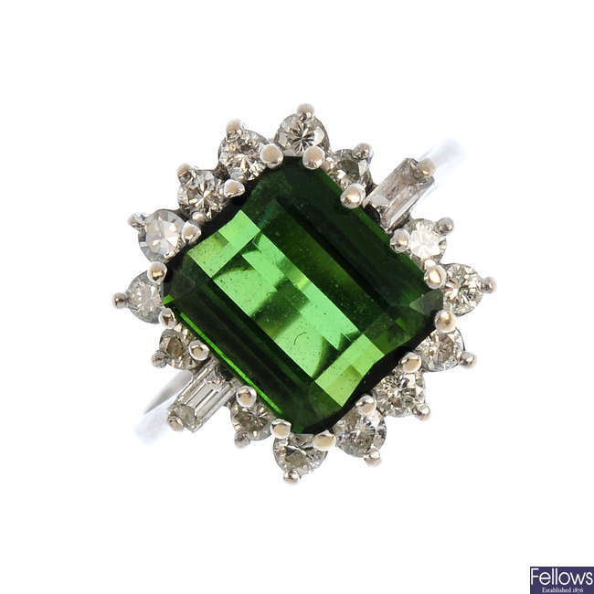 A diamond and tourmaline cluster ring.