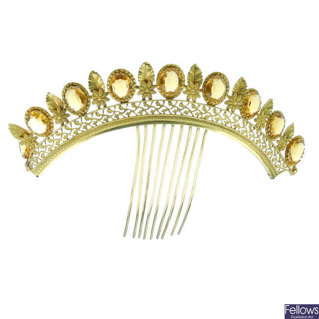 An early 19th century Regency gilt and paste set hair comb.