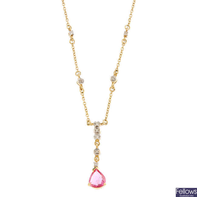 An 18ct gold pink sapphire and diamond necklace.