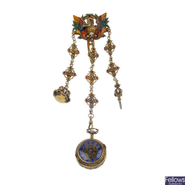 An early 20th century Austro-Hungarian enamel chatelaine.