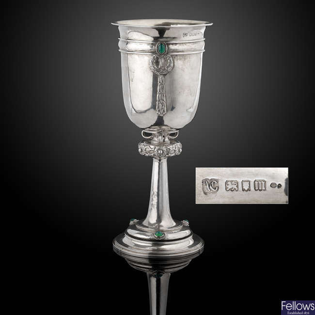 A 1920's large silver chalice by Alywn Carr.