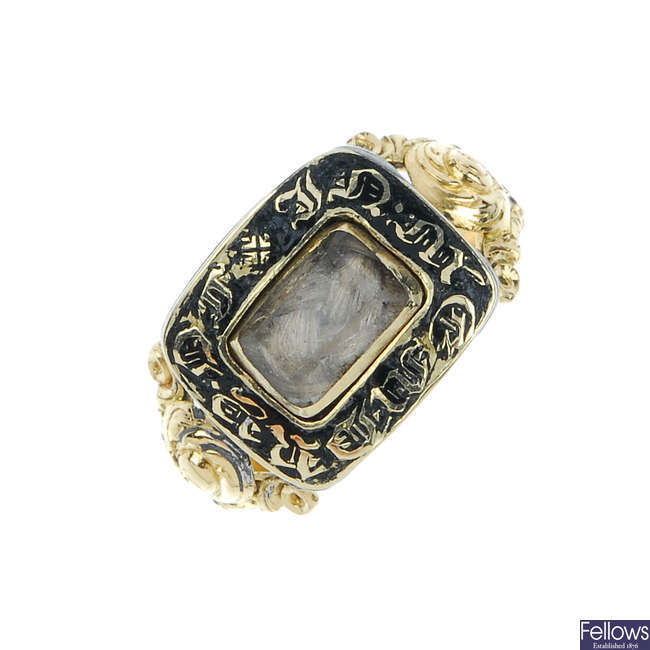 A George IV 18ct gold enamel memorial ring.