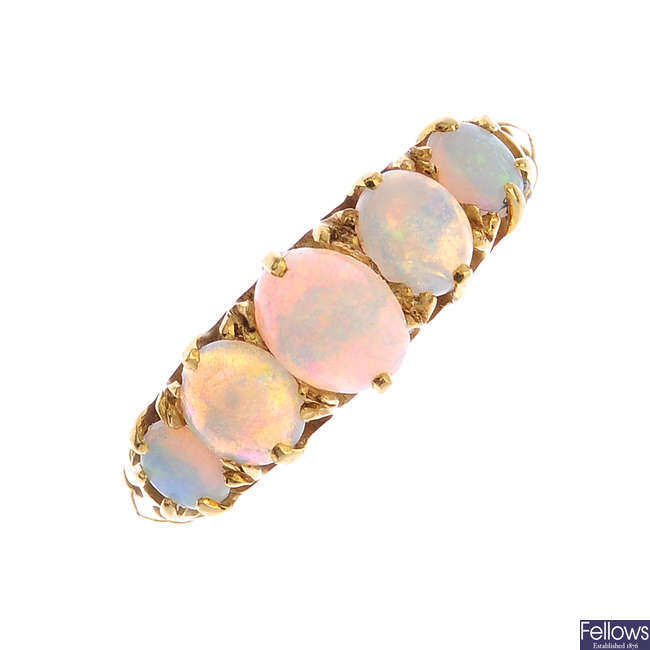 An 18ct gold opal five-stone ring.