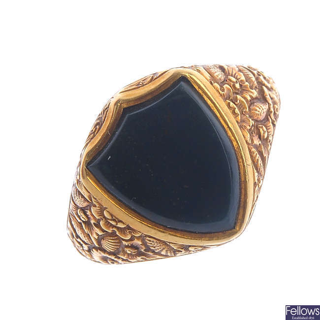 A late Victorian 18ct gold bloodstone signet ring.