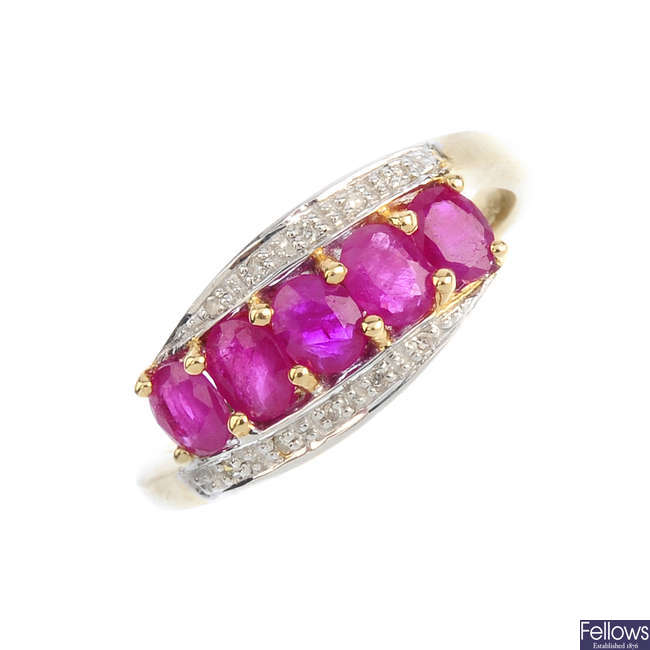 A 9ct gold ruby and diamond dress ring.