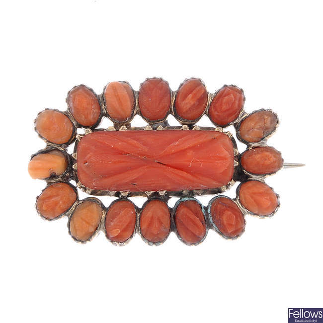 A mid Victorian coral brooch.