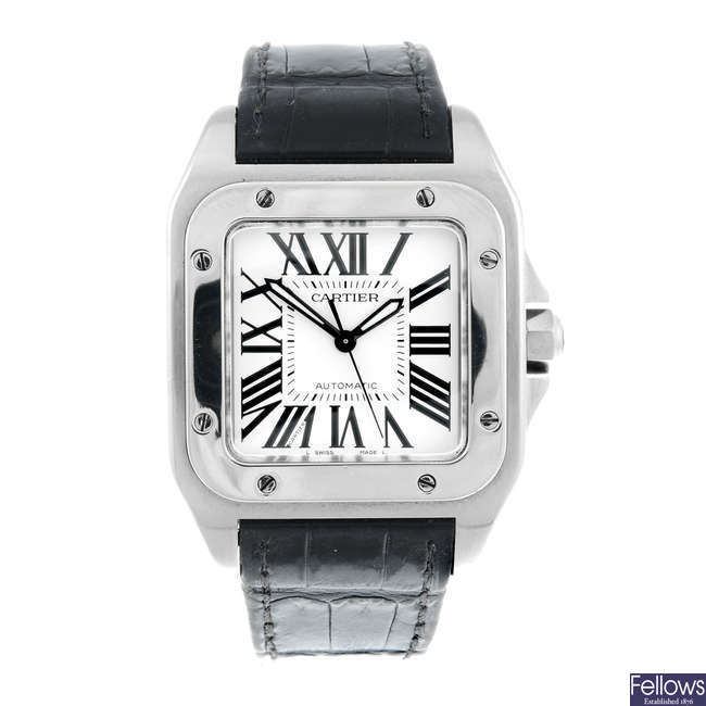 CARTIER - a stainless steel Santos 100 wrist watch.