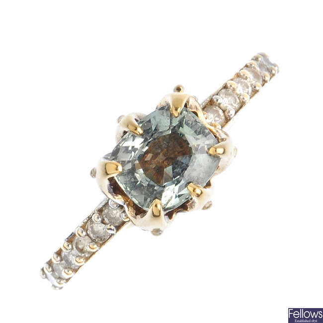 An 18ct gold chrysoberyl and diamond dress ring.