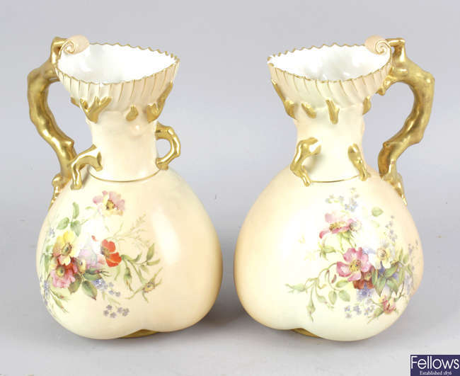 Four items of Royal Worcester blush ivory porcelain.