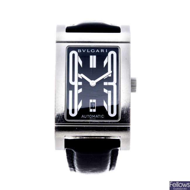 BULGARI - a gentleman's stainless steel Rettangolo wrist watch.