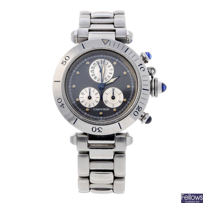 CARTIER - a stainless steel Pasha chronograph bracelet watch.