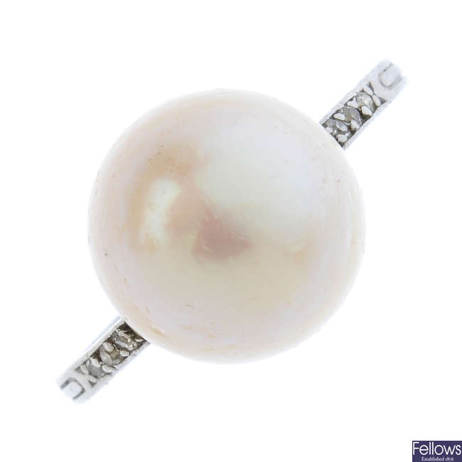 VAN CLEEF & ARPELS - an Art Deco natural pearl and diamond ring.