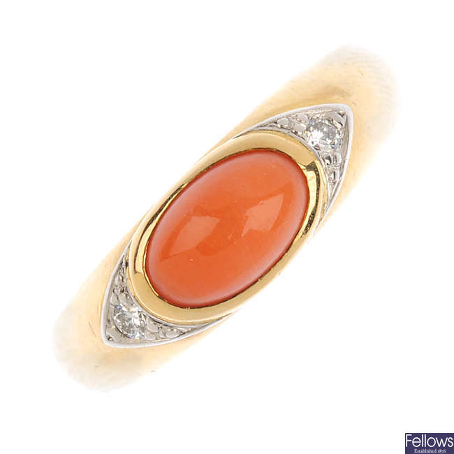 VAN CLEEF & ARPELS - a coral and diamond dress ring.