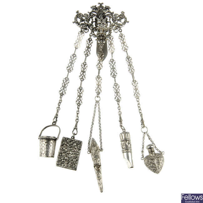 A late Victorian silver chatelaine.