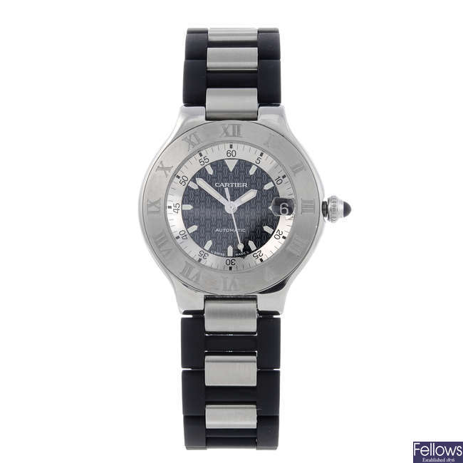 CARTIER - a stainless steel Autoscaph 21 wrist watch.