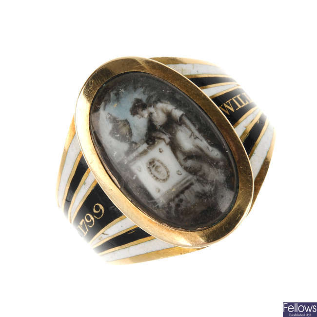 An 18ct gold George III enamel memorial ring.