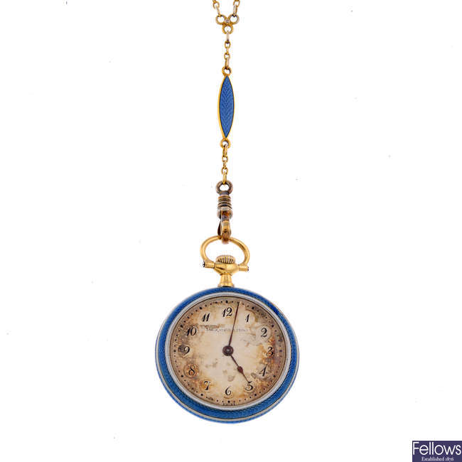 A white metal and enamel open face pocket watch by Black, Starr & Frost.