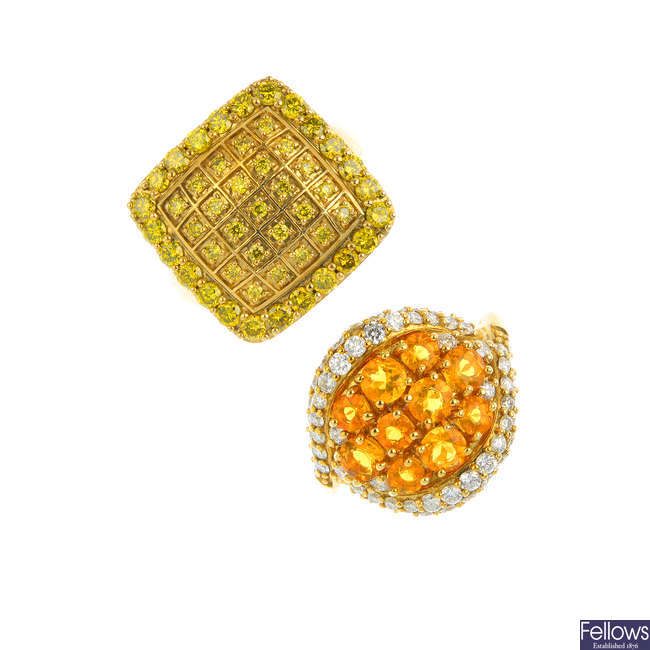 Two 9ct gold gem-set rings.