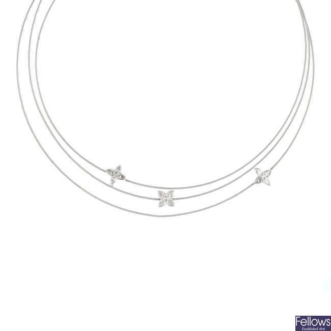 BOODLES & DUNTHORNE - an 18ct gold diamond 'Flower Press' necklace.