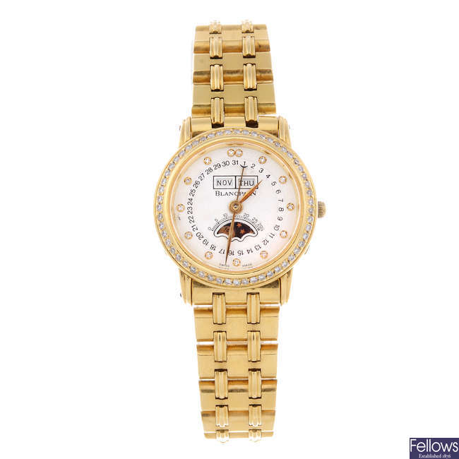 BLANCPAIN - a lady's 18ct yellow gold bracelet watch.