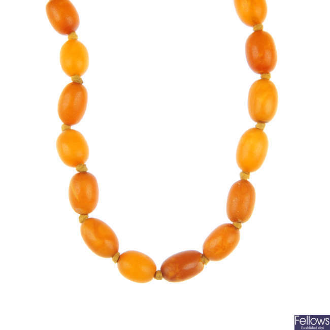 A natural amber bead necklace.