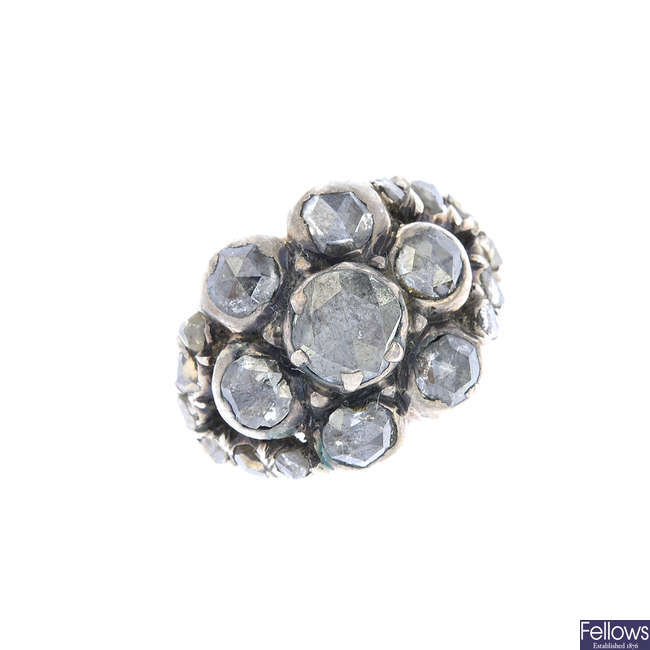 A late Georgian silver and gold diamond cluster ring.