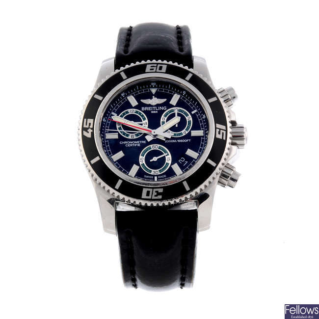 BREITLING - a gentleman's stainless steel SuperOcean chronograph wrist watch.