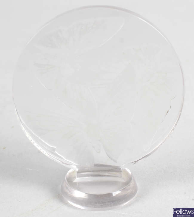 A Lalique ' Trois Papillons' glass letter seal.