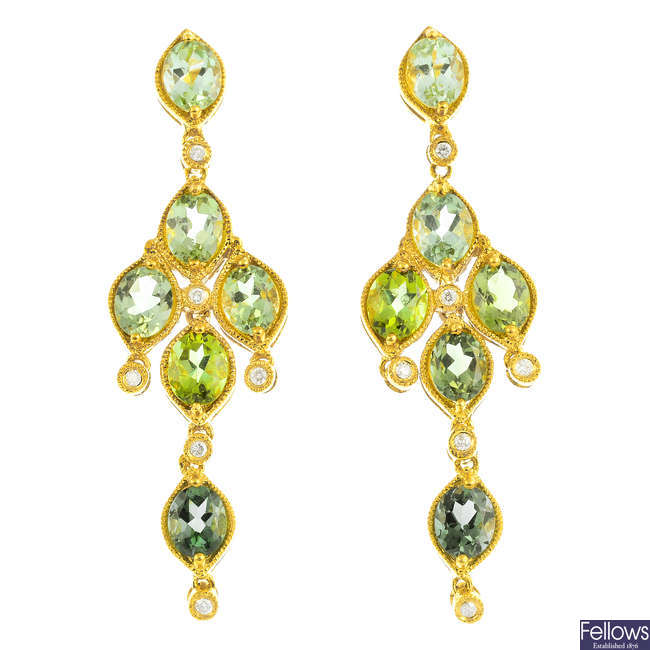 A pair of 18ct gold tourmaline and diamond earrings.