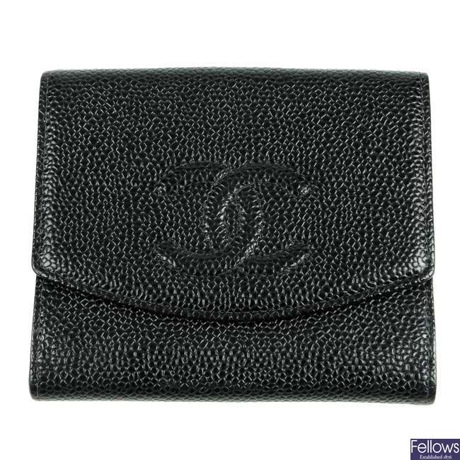 CHANEL - a square Caviar Bifold wallet.