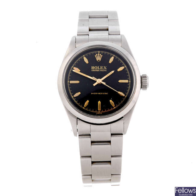 ROLEX - a mid-size stainless steel Oyster Royal bracelet watch.