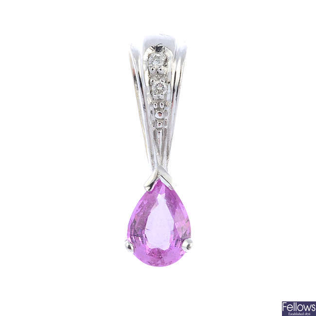 An 18ct gold pink sapphire and diamond pendant.