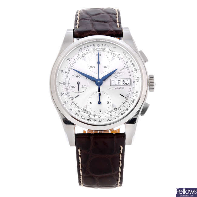 LONGINES - a gentleman's stainless steel Heritage chronograph wrist watch.