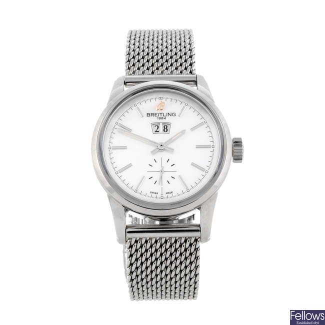 BREITLING - a lady's stainless steel Transocean 38 bracelet watch.