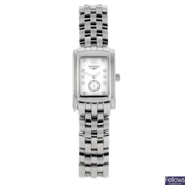 LONGINES - a lady's stainless steel DolceVita bracelet watch.