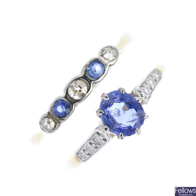 Two early 20th century 18ct gold sapphire and diamond rings.
