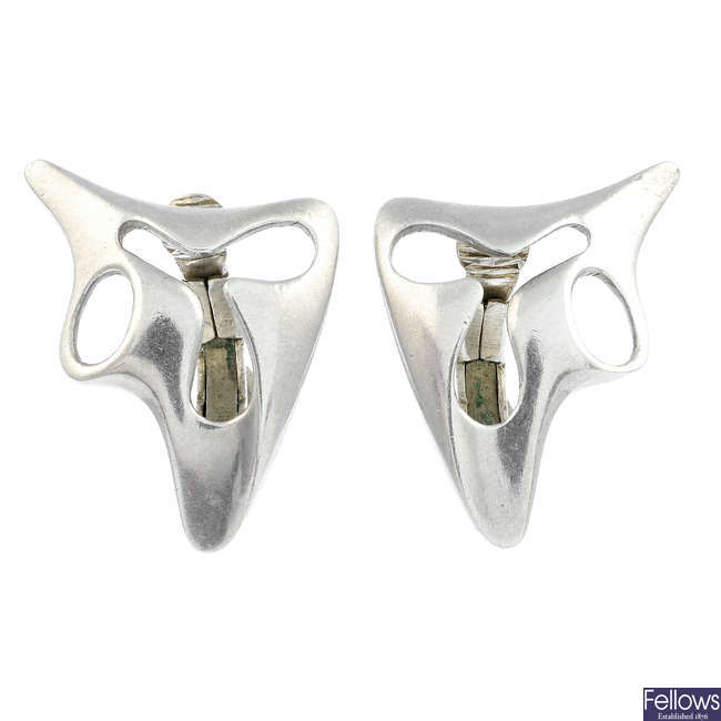 GEORG JENSEN - a pair of silver 'Amoeba' earrings.