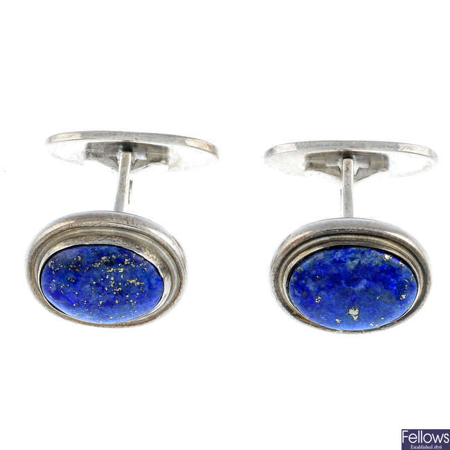 GEORG JENSEN - a pair of silver lapis lazuli cufflinks, no. 44B.