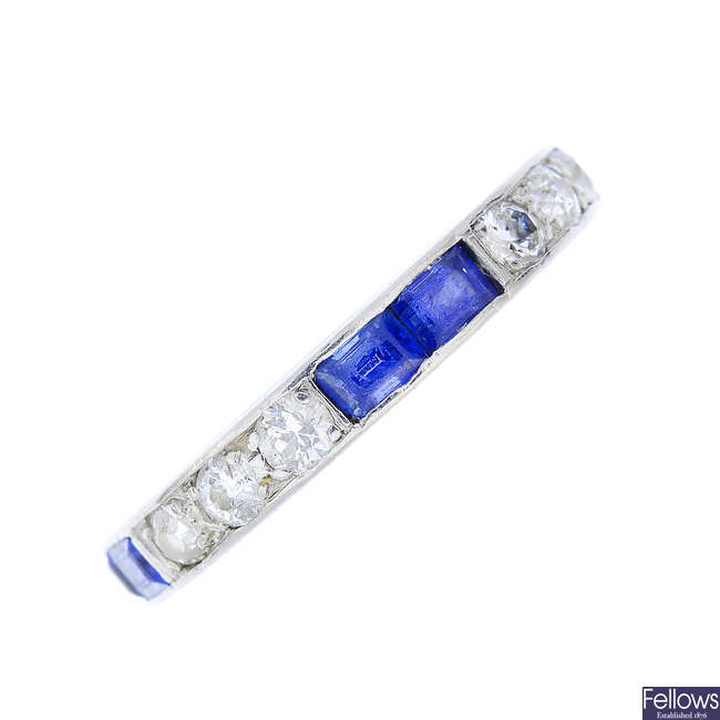A mid 20th century sapphire and diamond full eternity ring.