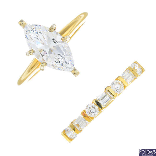 Two 14ct gold cubic zirconia rings.