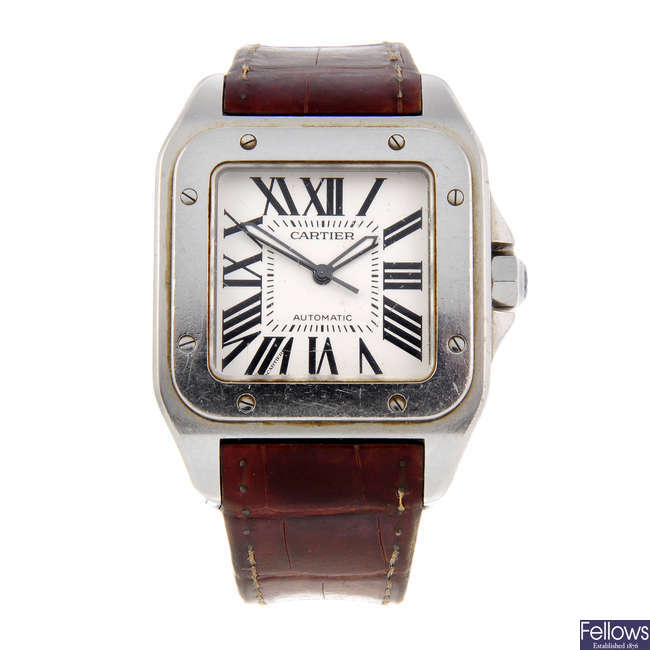 CARTIER - a stainless steel Santos 100 XL wrist watch.