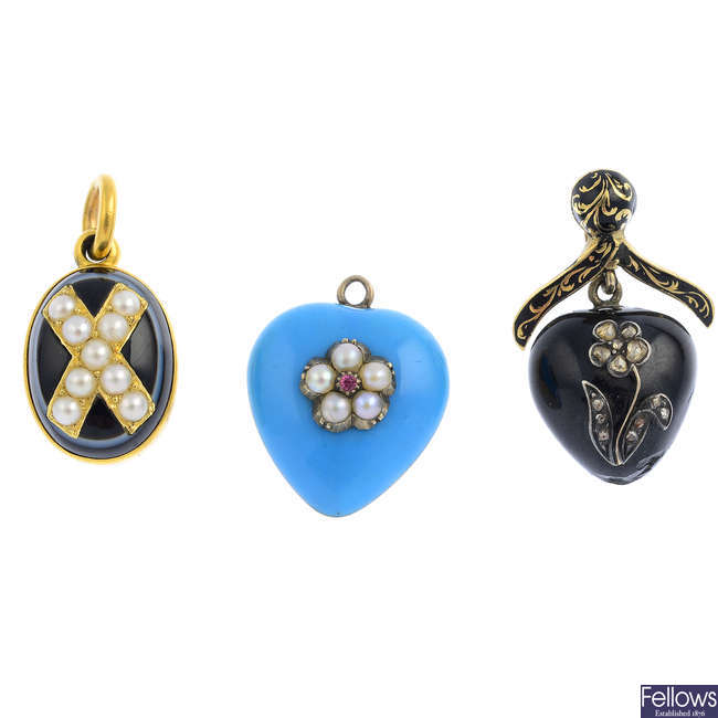 Four Victorian gem-set pendants.