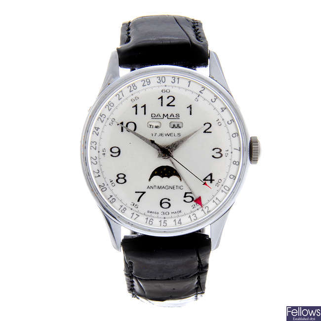 DAMAS - a gentleman's nickel plated triple date moonphase wrist watch.