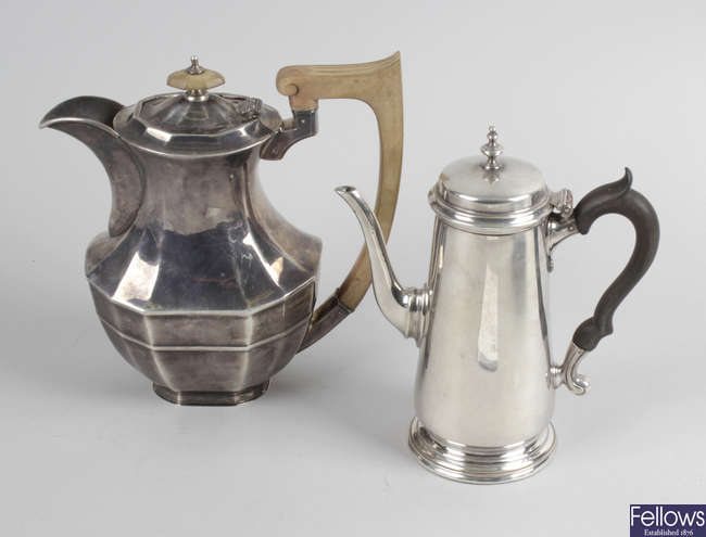 An early twentieth century silver bachelor coffee pot & a 1930's silver hot water pot.