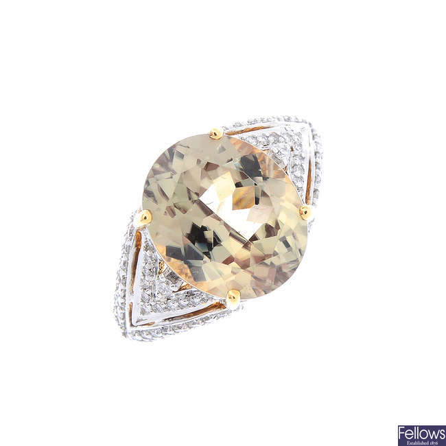An 18ct gold csarite and diamond dress ring.